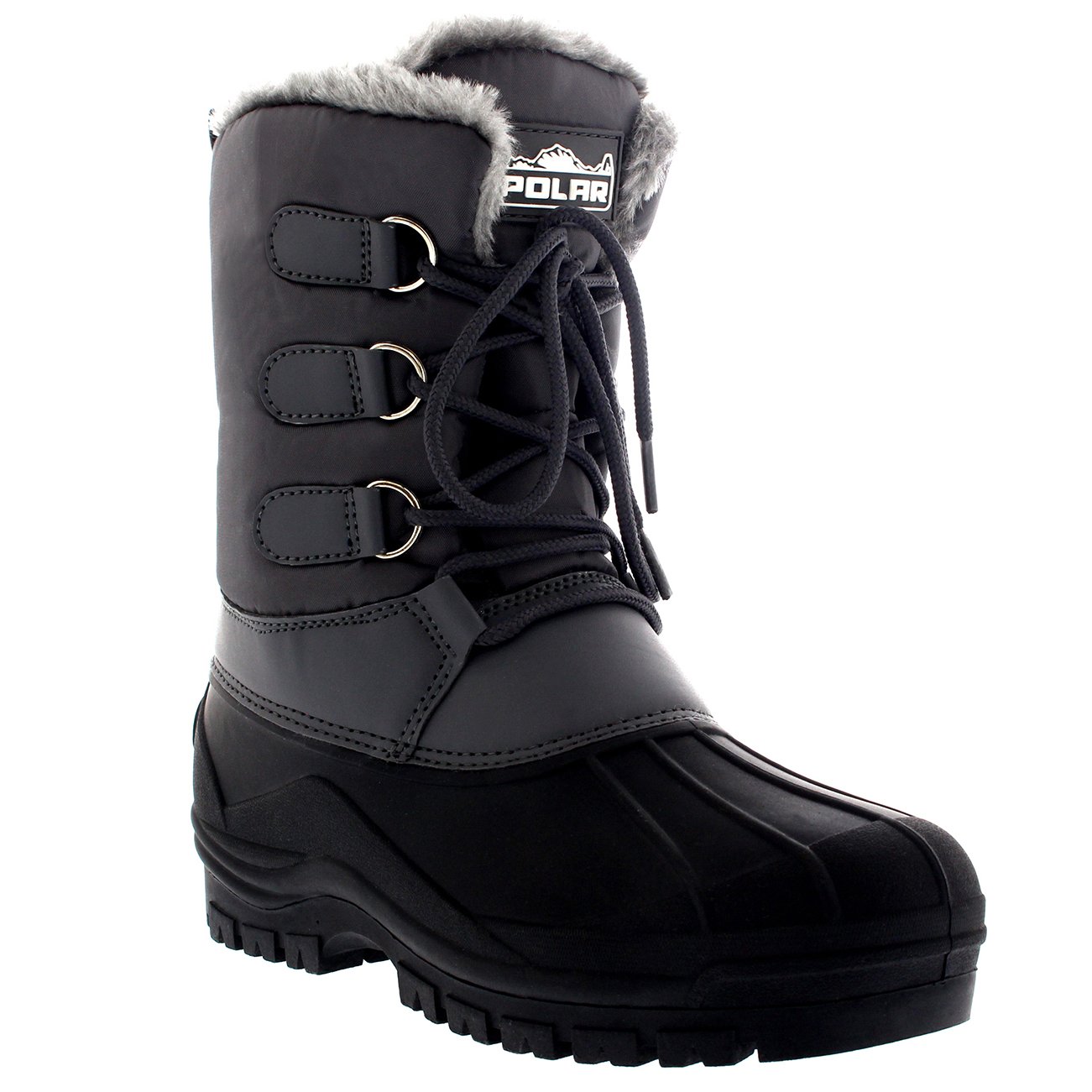 POLAR Mens Muck Lace Up Short Nylon Winter Snow Rain Lace Up Casual Duck Boots - Image 3