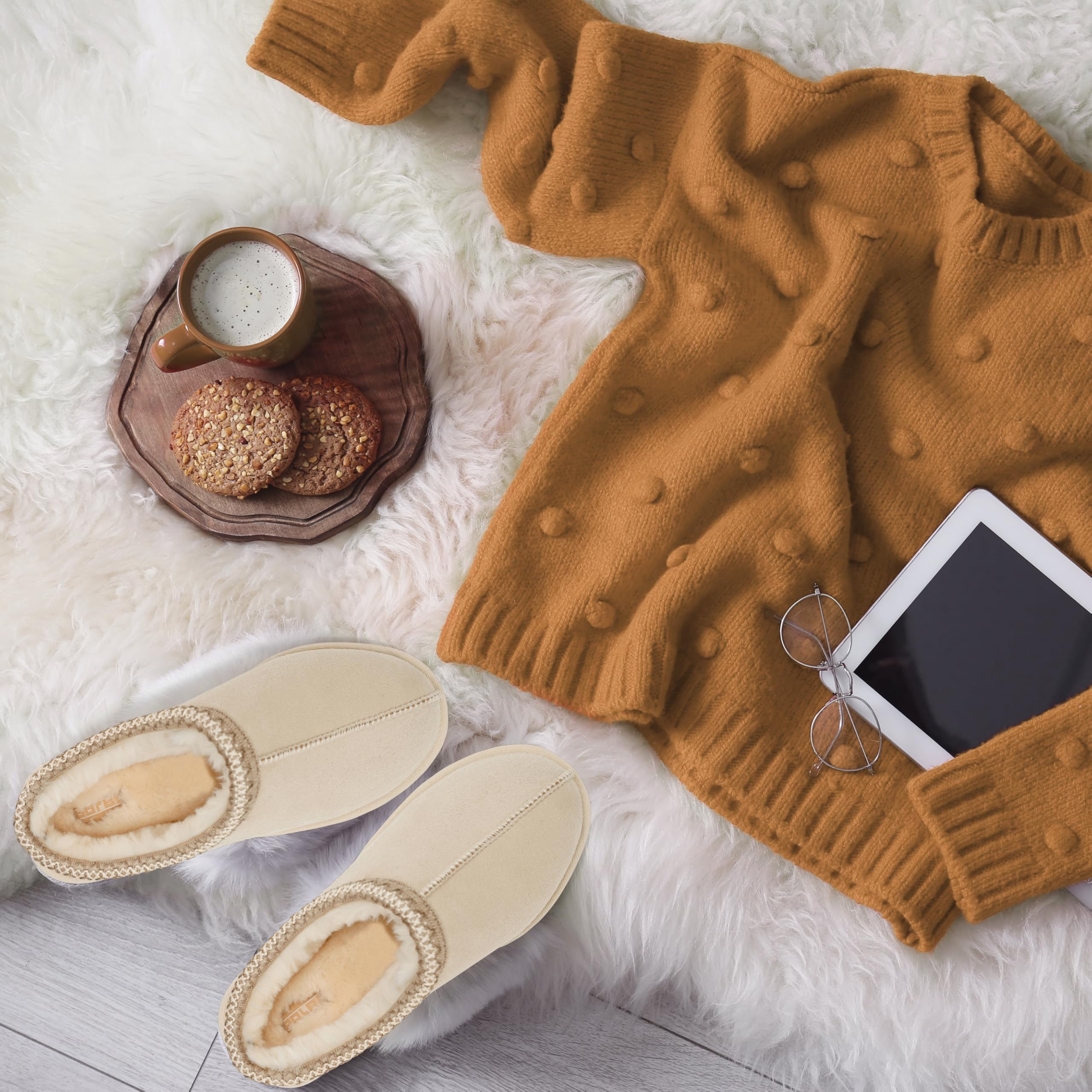 POLAR Women’s Faux Suede Shearling Lined Slippers - Warm Memory Foam Indoor Outdoor Slip-On House Shoes with Aztec Trim - Non-Slip Sole for Winter Cosy Comfort - Image 3