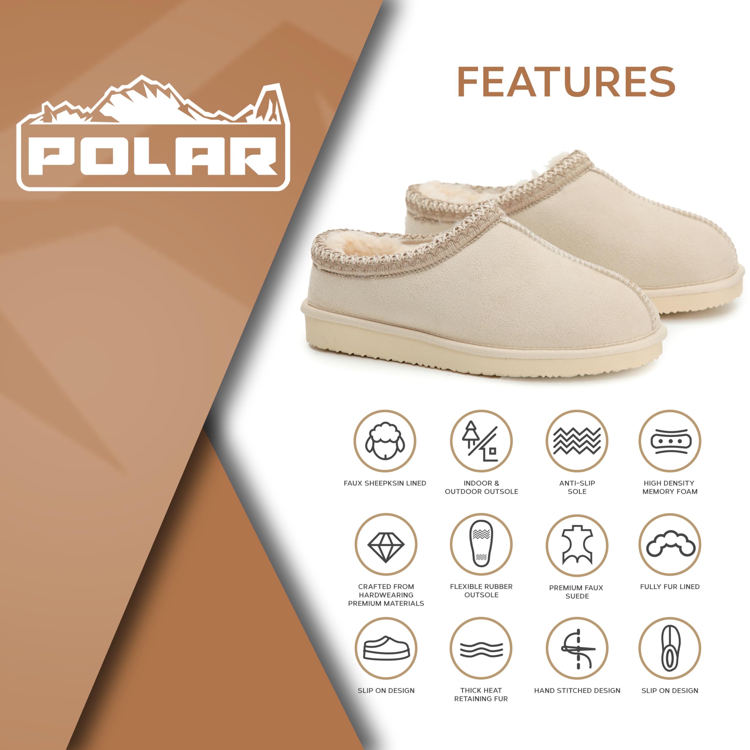 POLAR Women’s Faux Suede Shearling Lined Slippers - Warm Memory Foam Indoor Outdoor Slip-On House Shoes with Aztec Trim - Non-Slip Sole for Winter Cosy Comfort - Image 4