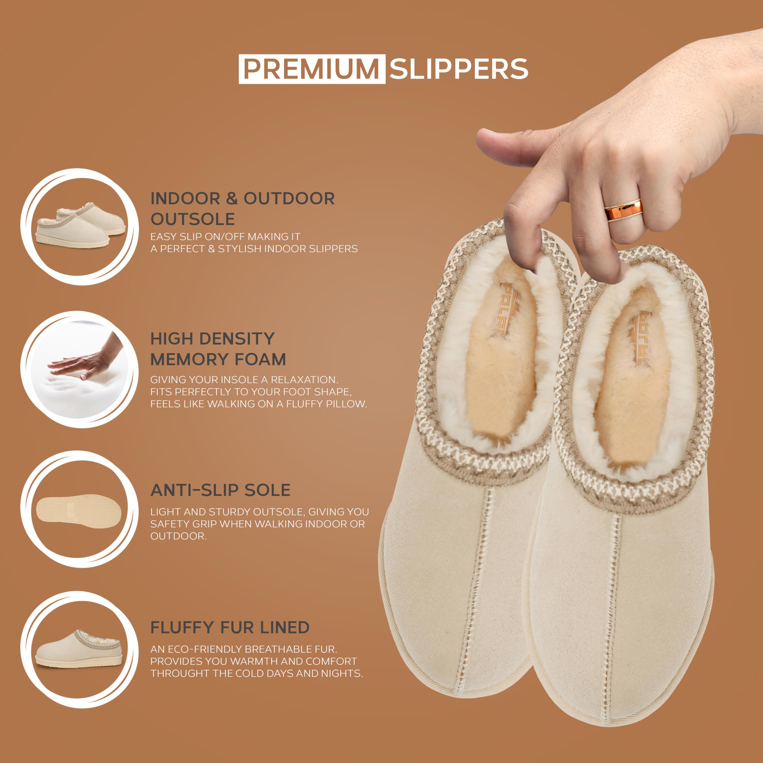 POLAR Women’s Faux Suede Shearling Lined Slippers - Warm Memory Foam Indoor Outdoor Slip-On House Shoes with Aztec Trim - Non-Slip Sole for Winter Cosy Comfort - Image 6