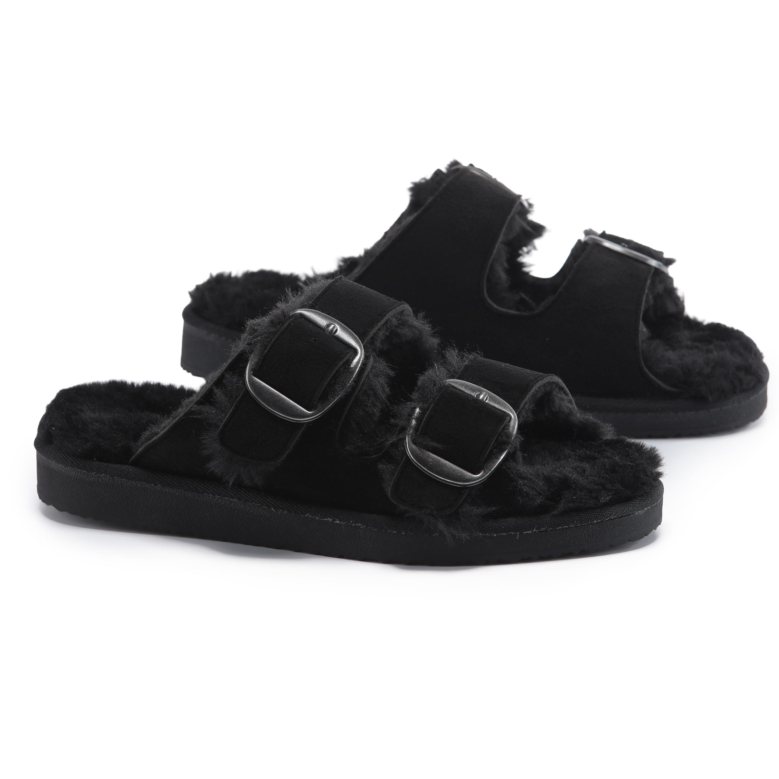 POLAR Women’s Faux Suede Strap Slide Sandals – Open-Toe Suede Slides with Adjustable Buckle Strap, Rubber Outsole, Plush Lining – Casual Slip-On Sandals for Indoor & Outdoor Wear - Image 5