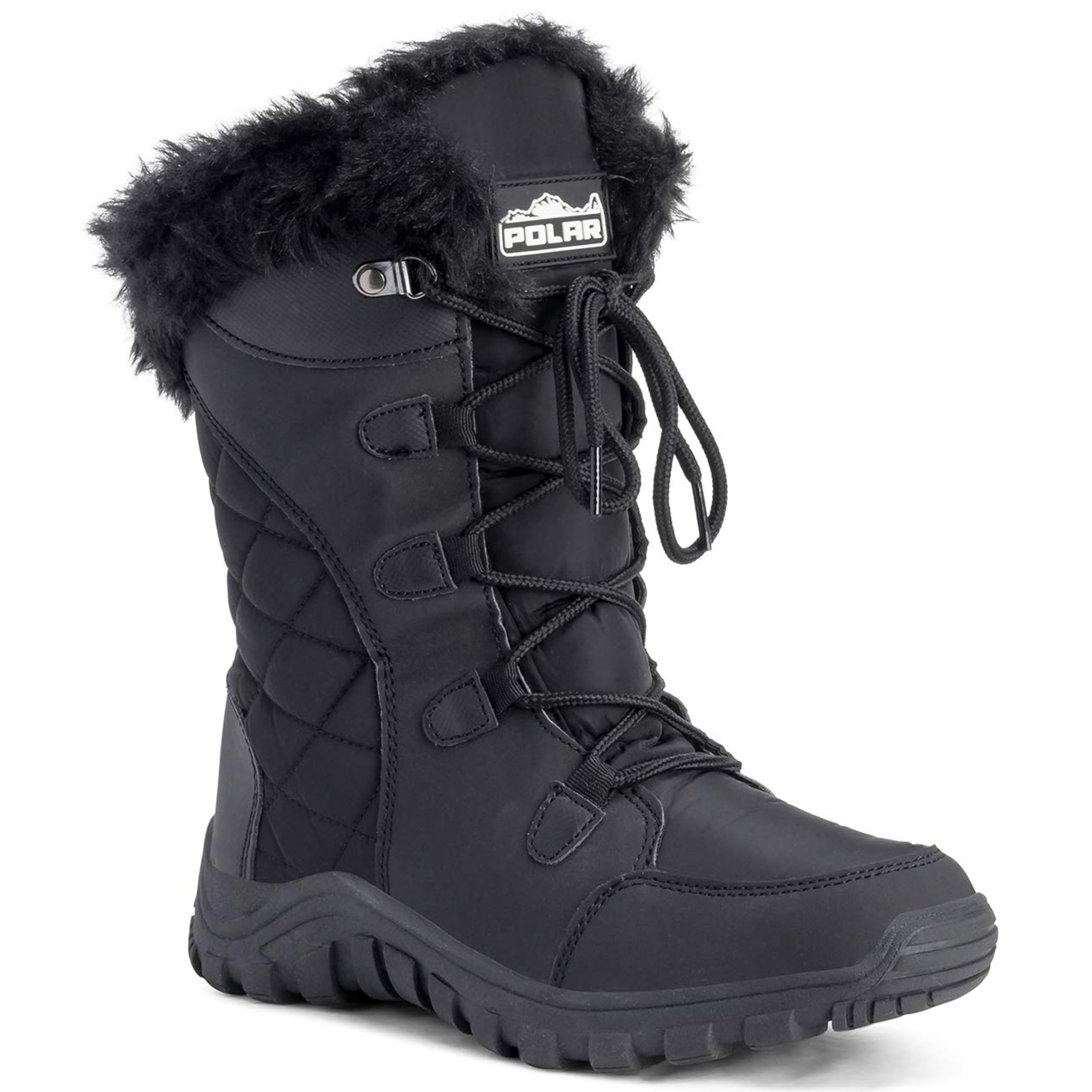 POLAR Womens Quilted Faux Fur Cuff Winter Duck Rubber Sole Durable Snow Rain Outdoor Boots