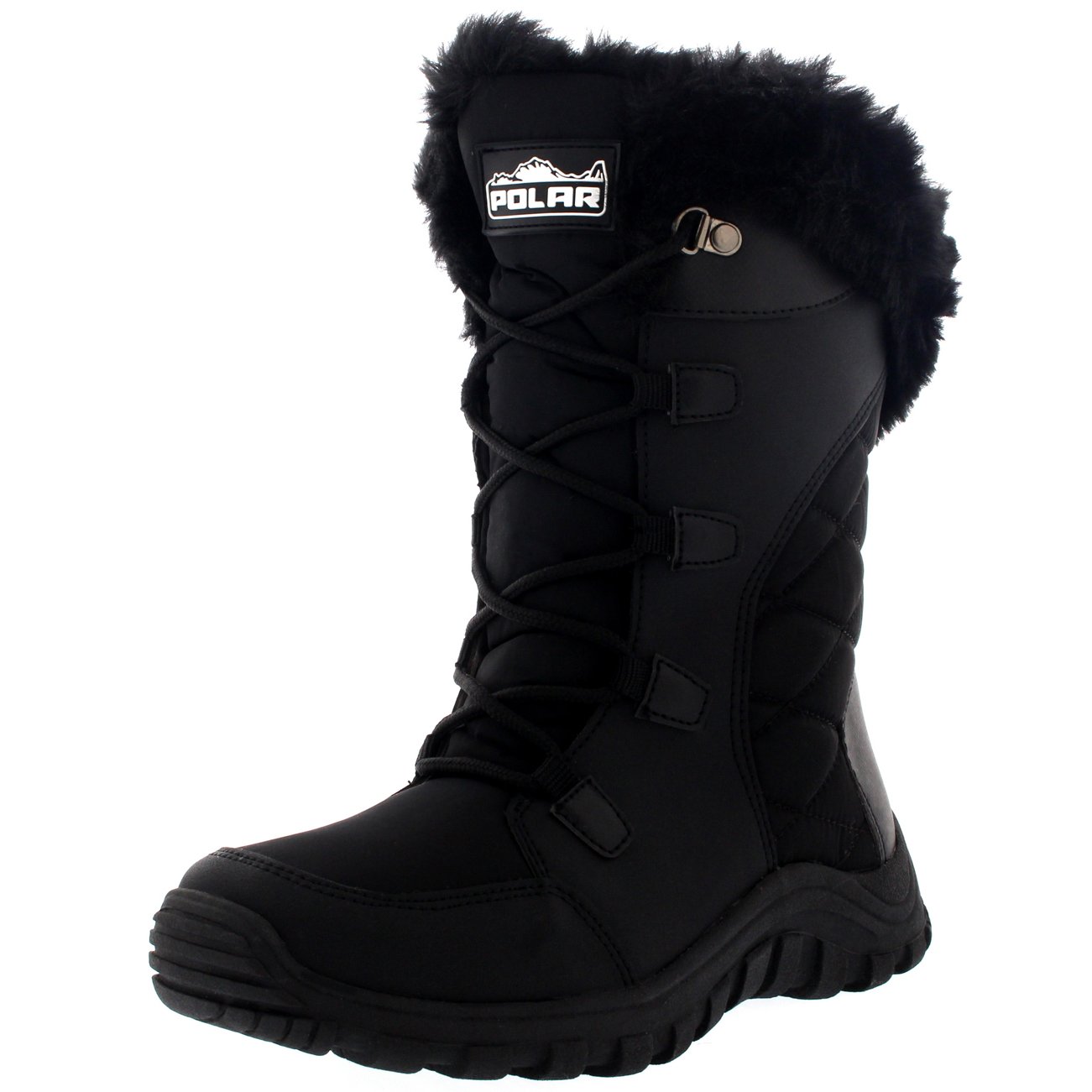 POLAR Womens Quilted Faux Fur Cuff Winter Duck Rubber Sole Durable Snow Rain Outdoor Boots - Image 3