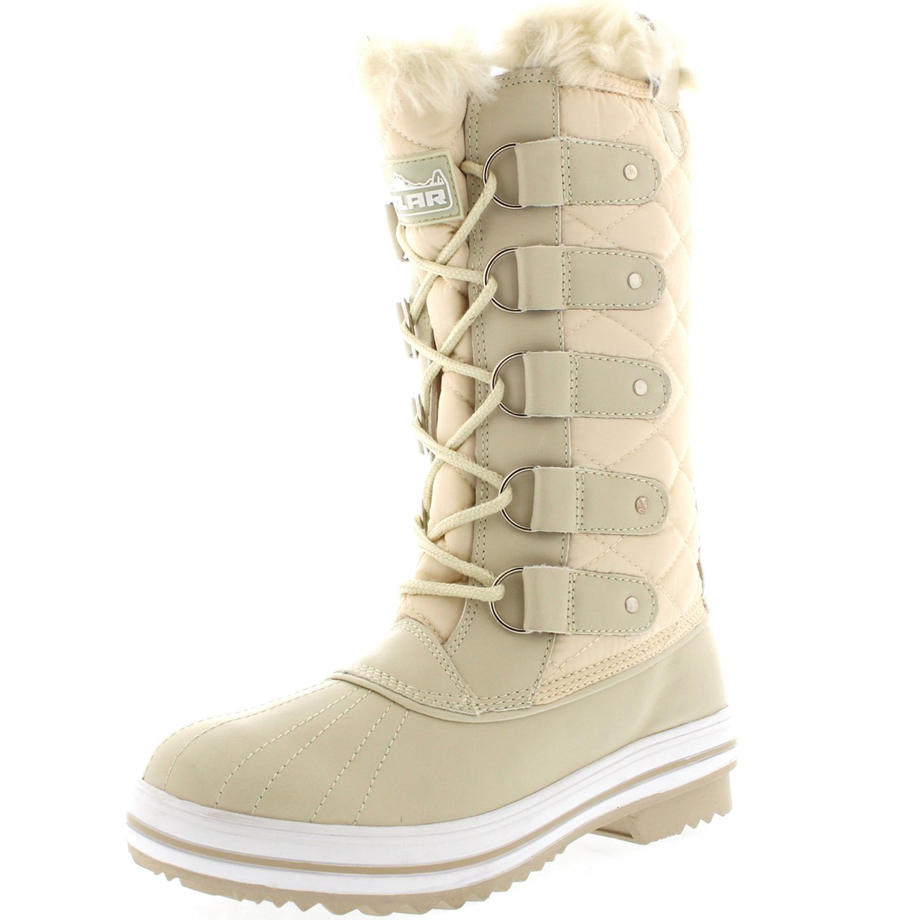POLAR Womens Snow Boot Nylon Tall Winter Fur Lined Snow Warm Waterproof Rain Boot - Image 3