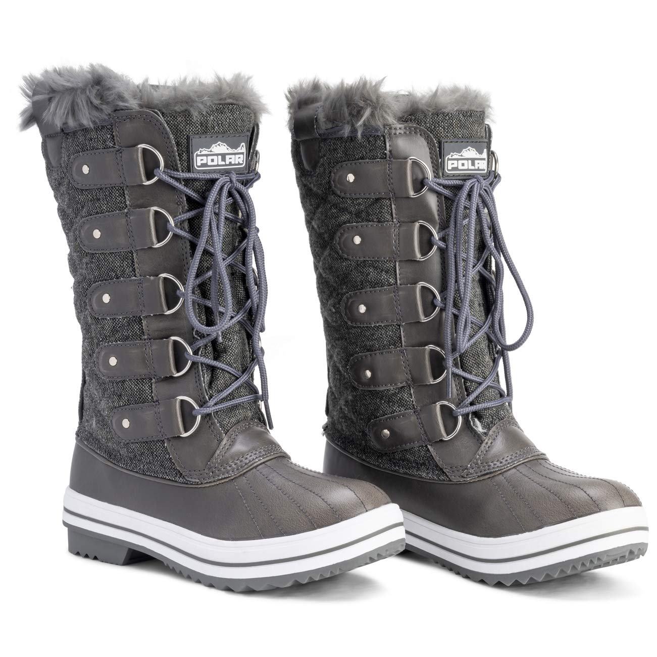 POLAR Womens Snow Boot Nylon Tall Winter Fur Lined Snow Warm Waterproof Rain Boot - Image 5